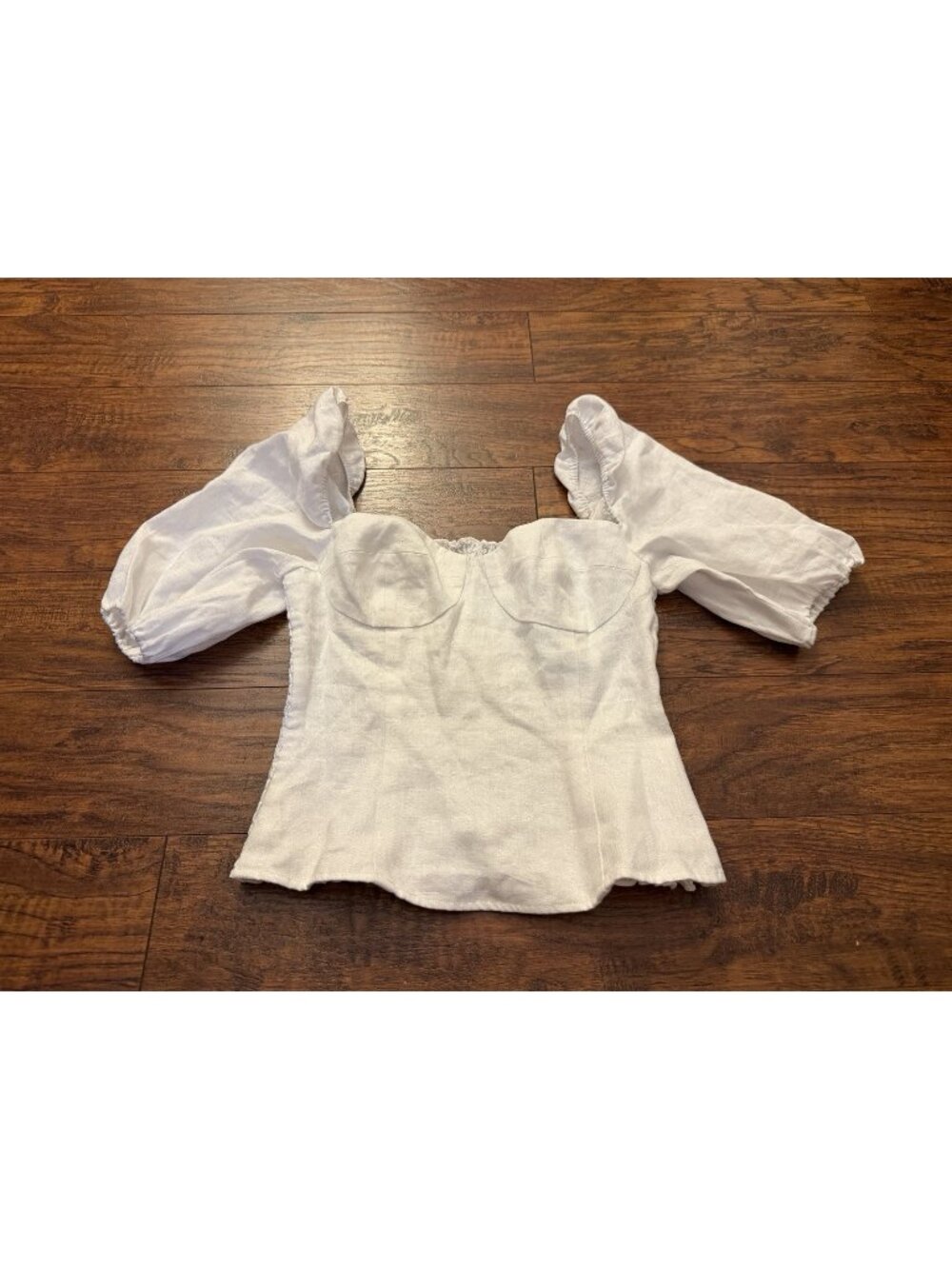 Reformation 6 White Linen Puff Sleeve Top Blouse Smocked